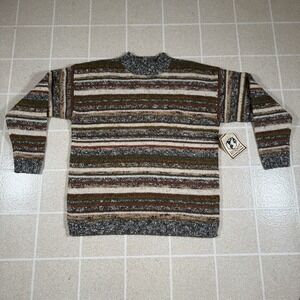 Vtg True Mark Mens Sweater Sz M Wool Blend Thick Crew Neck Chunky 3d Knit Multi